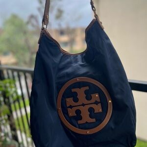 Tory Burch Navy and Brown Shoulder Bag